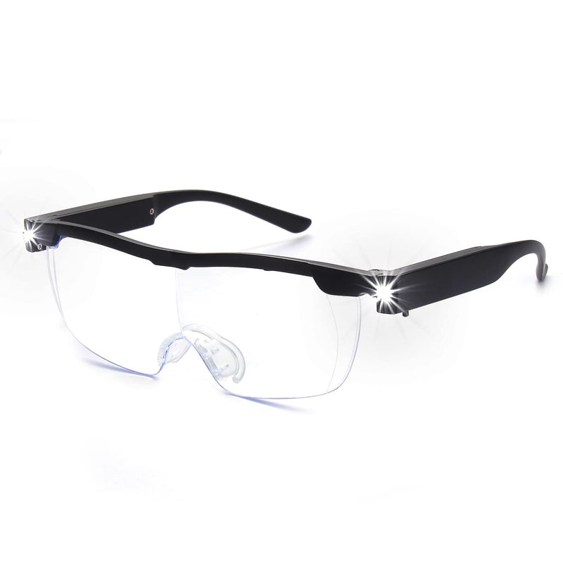 OKH 200 Magnifying Glasses with Light Rechargeable LED Lighted Magnification Eyeglasses Anti Blue Light Bright Sight Hands Free Magnifier for Close Work Craft Jewellers Reading Hobby